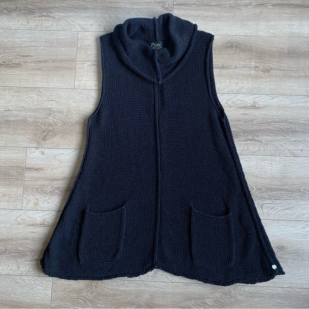 Pure Handknit black sleeveless sweater tunic cowl neck style knit pullover L/XL